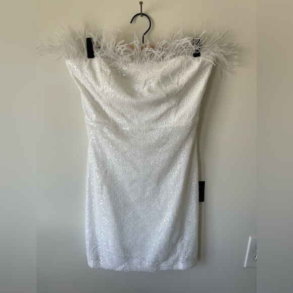 Lulus white sequin feather mini dress - Picture 3 of 5